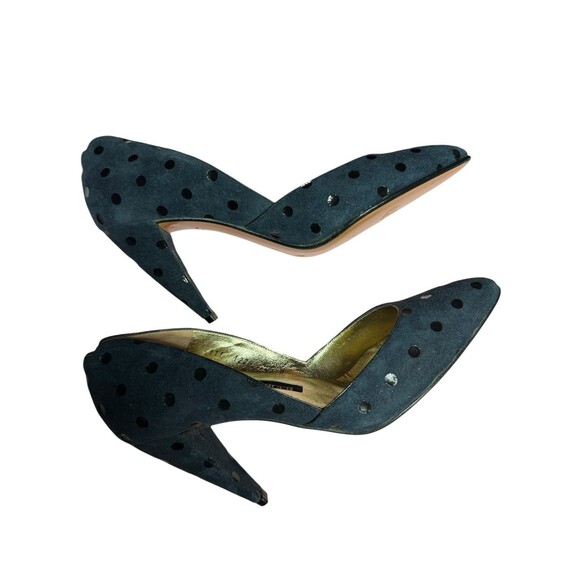Walter Steiger Navy black Polka dots heel pump sz 7.5 B Handmade In Italy VTG - Picture 4 of 12